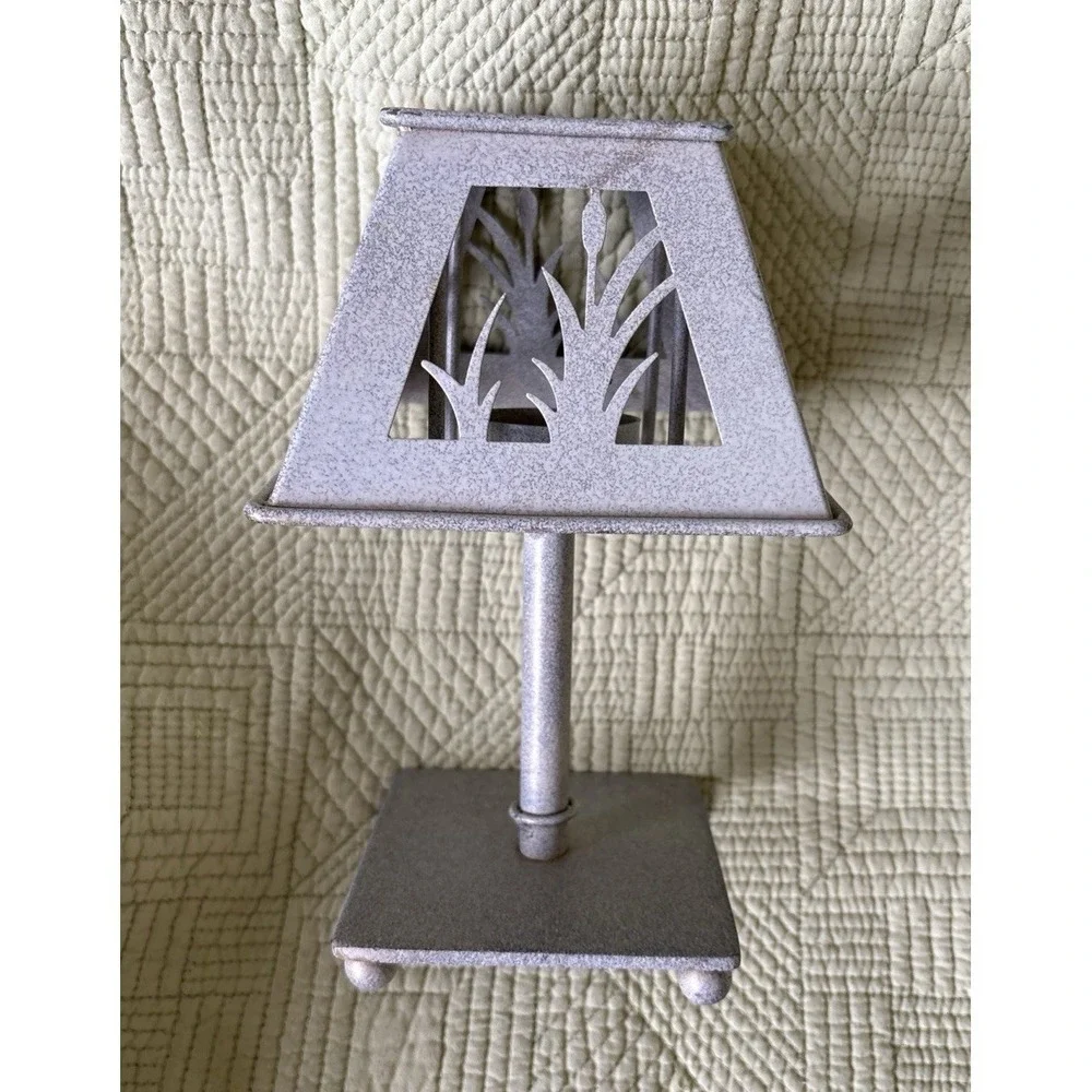 Distressed Rustic Metal Cattail Reed Cutout Tabletop Candle Lamp Votive 8